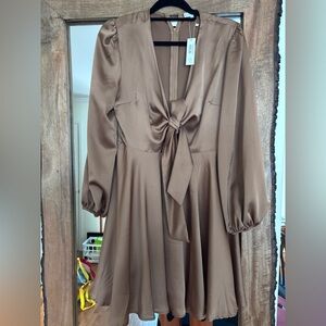 NWT Baltic Born Brown Tan Long Sleeve Tie Front Mini Dress XL